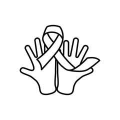 hands with cancer ribbon icon, line style