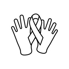 hands with cancer ribbon icon, line style