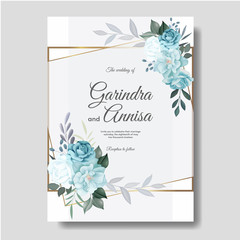 Wedding invitation card template set with beautiful floral leaves Premium Vector