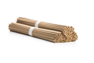 Uncooked soba noodles. Traditional Japanese noodles.