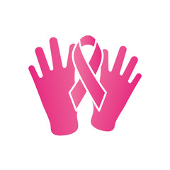 hands with cancer ribbon icon, gradient style