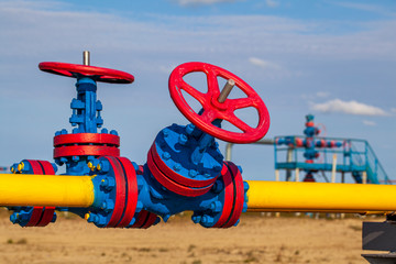 Oil, gas industry. Group wellheads and valve armature , Gas valve, Gas well of high pressure