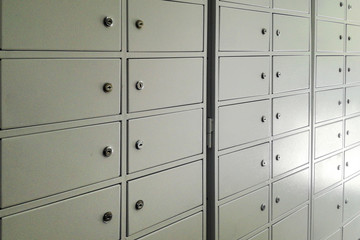 metal cabinets cells for storing things, money, mail