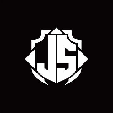 JS logo monogram with shield line and 3 arrows shape design template