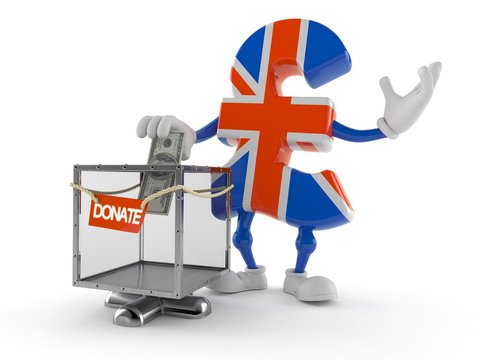 Pound currency character with donation box