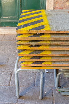 Stacked Walking Wooden Boards in Venice