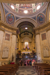 Fototapeta na wymiar Haifa, Israel, January 26, 2020: Interior and altar at the famous Stella Maris church in Haifa