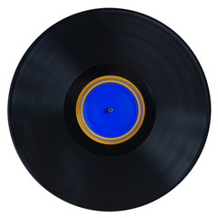 Black vinyl record on a white background, isolated.