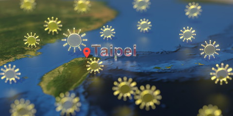 Taipei city and sunny weather icon on the map, weather forecast related 3D rendering