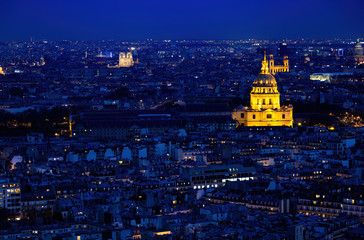 Aerial shot of Paris city taken at night
