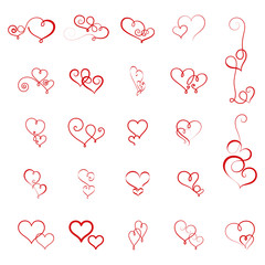 Set of ornate hearts on white background.Vector