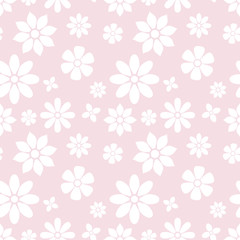 Pastel seamless floral pattern, white flowers on pink background