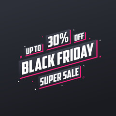 Obraz premium Black Friday sale banner or poster upto 30% off. Black Friday sale 30% discount offer vector illustration.