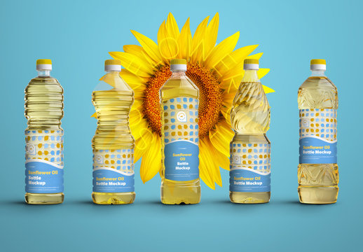 5 Plastic Sunflower Oil Bottle Mockups