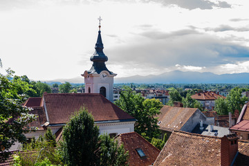 Fototapeta na wymiar View from Ljubljana Castle to the roofs of the old town of Ljubljana