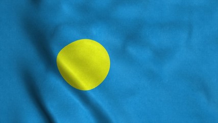 Palau National flag waving in the wind with high quality texture. 3d rendering