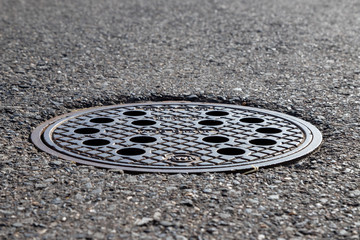 closeup of a manhole cover