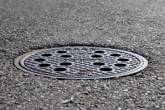 closeup of a manhole cover