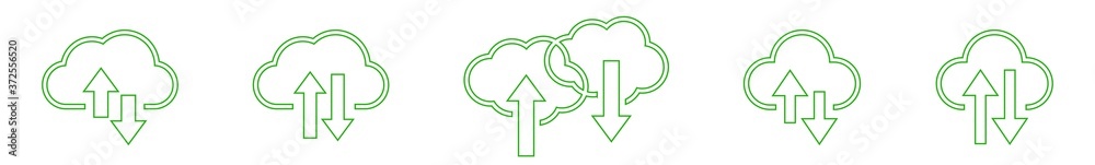 Wall mural cloud upload download icon green line | clouds arrow up down illustration | computing storage symbol