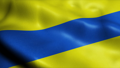 3D Waving Belgium City Flag of Ottignies Louvain Closeup View