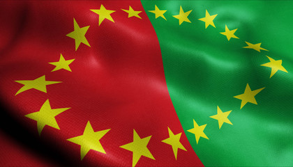 3D Waving Belgium City Flag of Hannut Closeup View