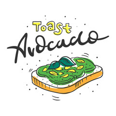 Vector doodle illustration of Avocado Toast with hand drawn lettering