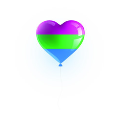Obraz na płótnie Canvas Festive heart shaped balloon with POLISEXUAL flag. The sign created for popularizing and support the LGBT community in social media. Vector illustration. Isolated object.