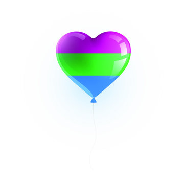 Festive heart shaped balloon with POLISEXUAL flag. The sign created for popularizing and support the LGBT community in social media. Vector illustration. Isolated object.