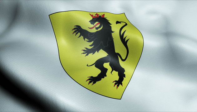 3D Waving Belgium City Flag of Fleurus Closeup View