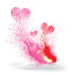 pink and red ink splashes with hearts