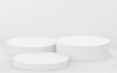 3d gray white bright cylinder podium minimal studio background. Abstract 3d geometric shape object illustration render.