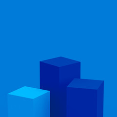 Fototapeta na wymiar 3d blue cubes square podium minimal studio background. Abstract 3d geometric shape object illustration render. Phantom blue color.Display for technology Innovation product.