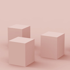 Fototapeta premium 3d dusty pink cube and box podium minimal scene studio background. Abstract 3d geometric shape object illustration render. Natural color tones.