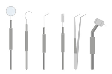 Dental equipment set. Concept of dentistry medical instrument and medicine.illustration of set of dental equipment. Vector illustration in a flat style isolated on a white background.