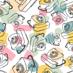 Retro telephone pattern seamless. phone with receiver background texture