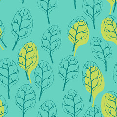 Leaves hand drawing pattern seamless. Leaf background texture