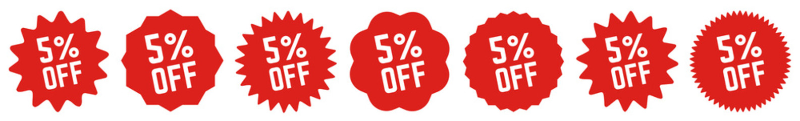 5 Percent OFF Discount Tag Red | Special Offer Icon | Sale Sticker | Deal Label | Variations