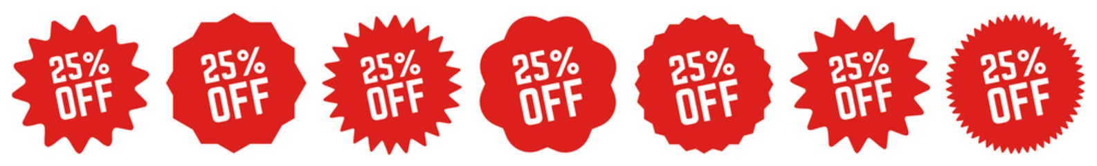 25 Percent OFF Discount Tag Red | Special Offer Icon | Sale Sticker | Deal Label | Variations