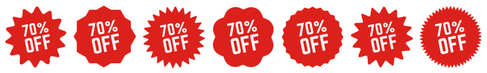 70 Percent OFF Discount Tag Red | Special Offer Icon | Sale Sticker | Deal Label | Variations