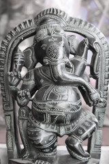 Grey Shade Black And White Handcrafted Statue Of Indian Hindu Lord God Idol Ganesha Ganpati Made Of Earthenware Mud Clay Stone Or Rock For Worship Pooja Puja In Deepawali Diwali And Chaturthi Festival