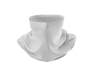 White Neck gaiter mockup, Blank Fabric necker dust proof 3d Rendering isolated on white background