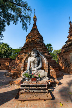 Myanmar, Mandalay Region, Inwa, Altar in Yadana Hsemee Pagoda Complex