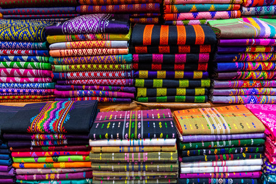 Myanmar, Kachin state, Colourful clothes for sale