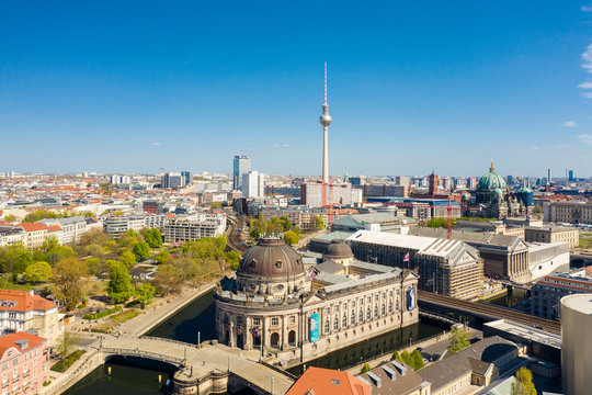 Germany, Berlin, Aerial view of Bode Museum with Fernsehturm Berlin in background