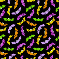 Halloween candy bats in seamless vector pattern. Festive trick or treat food. For fabrics, textiles, invitations, backgrounds, stationery, decor and packaging. For children and kids.