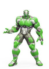 futuristic astronaut is standing up in white background