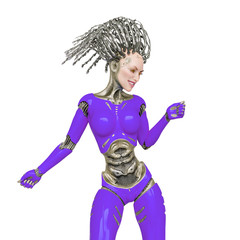 super cyborg is dancing and happy