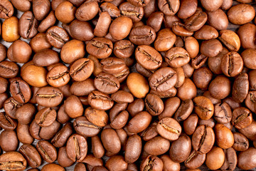 Roasted Coffee beans background. International coffee day concept. Texture for design.