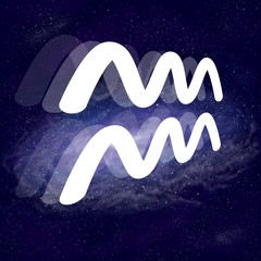 Neon light zodiac sign symbol aquarius. Galaxy space and stars background