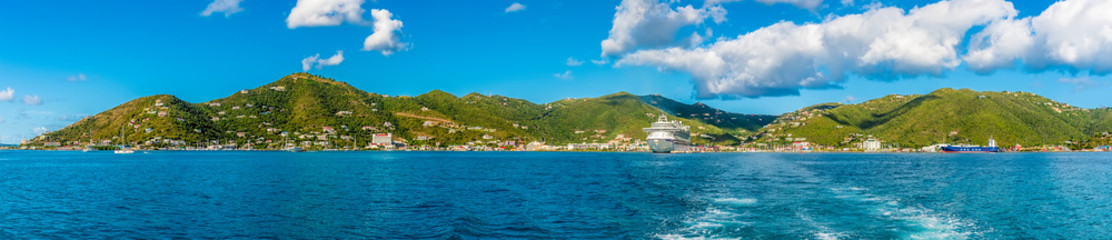 Fototapeta na wymiar A panorama view across Road Town and southern Tortola